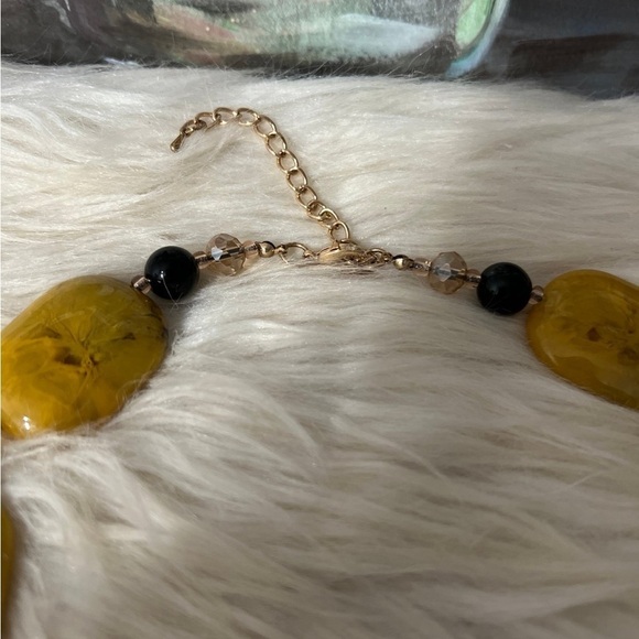 BOHEMIAN Mustard and Black Flat Stone Women’s Necklace, NWOT - Picture 4 of 7
